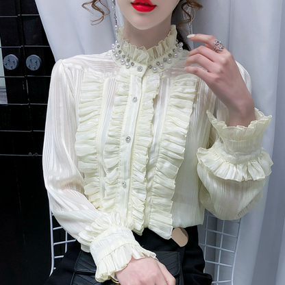 Damen-Blusenkleid Rollkragen Chiffon mit Rüschen-3