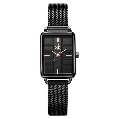 schicke Herrenuhr, rechteckiger minimalistischer Edelstahl 6