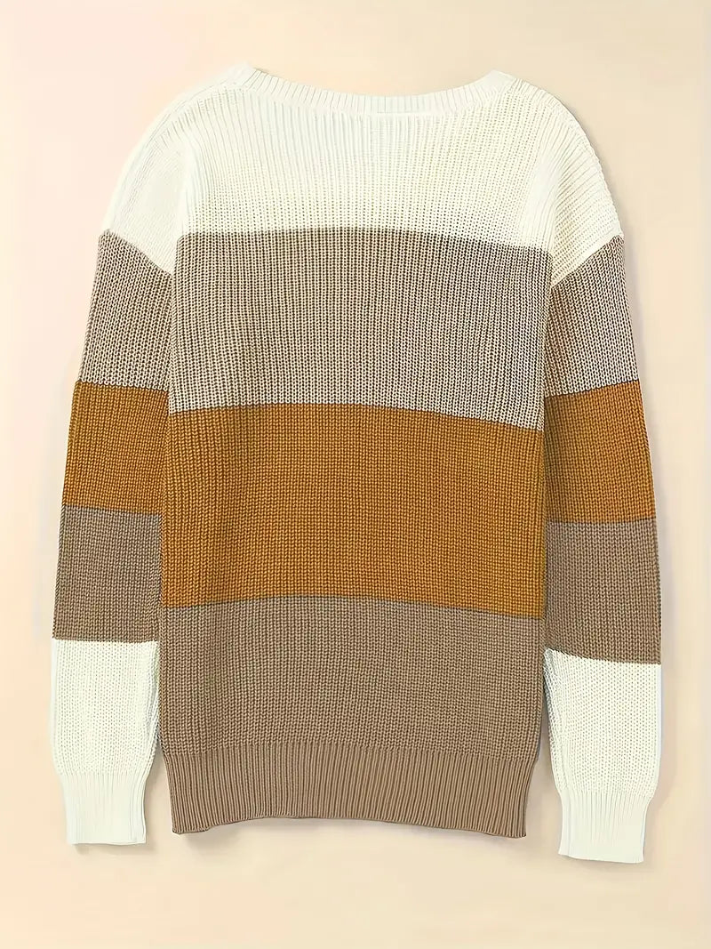 Damenpullover langärmlig atmungsaktiver Stoff rundes Design-4