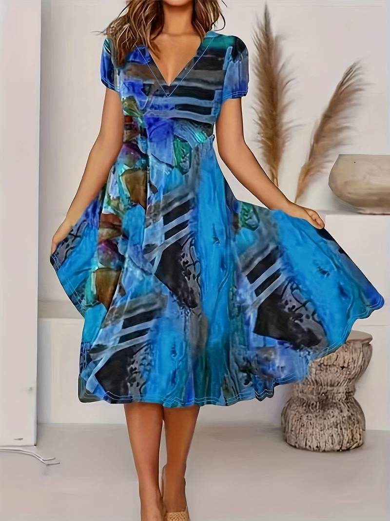 Damen-Sommerkleid, Boho, V-Ausschnitt, leichtes Material-3