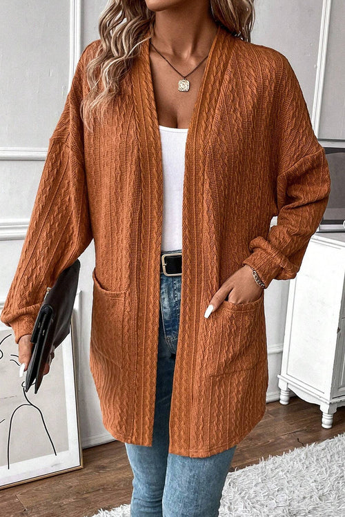 Damen-offene Strickjacke, strukturiert, hochwertiger Stoff mit Seitentaschen-1