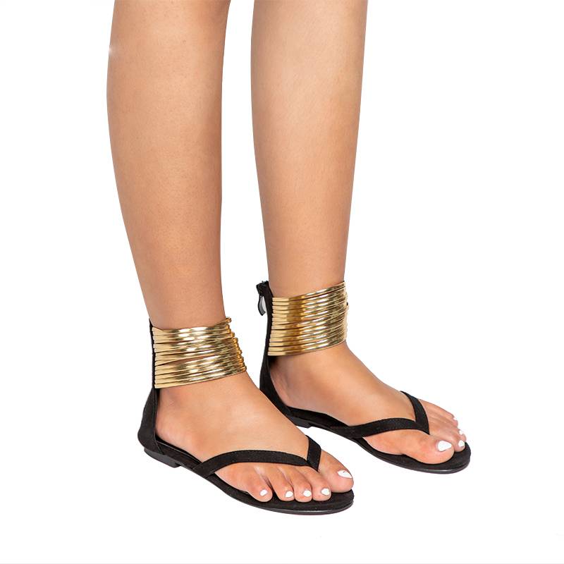 Damen-Gladiator-Sandalen, mit Knöchelriemen, Reißverschluss, Flock-2