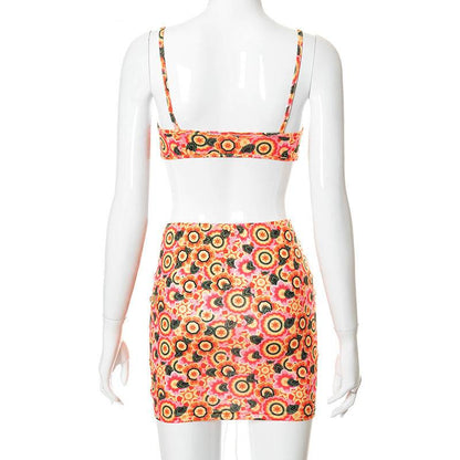 Damen-Minirock, geblümtes Polyester, mit Spaghettiträgern-3
