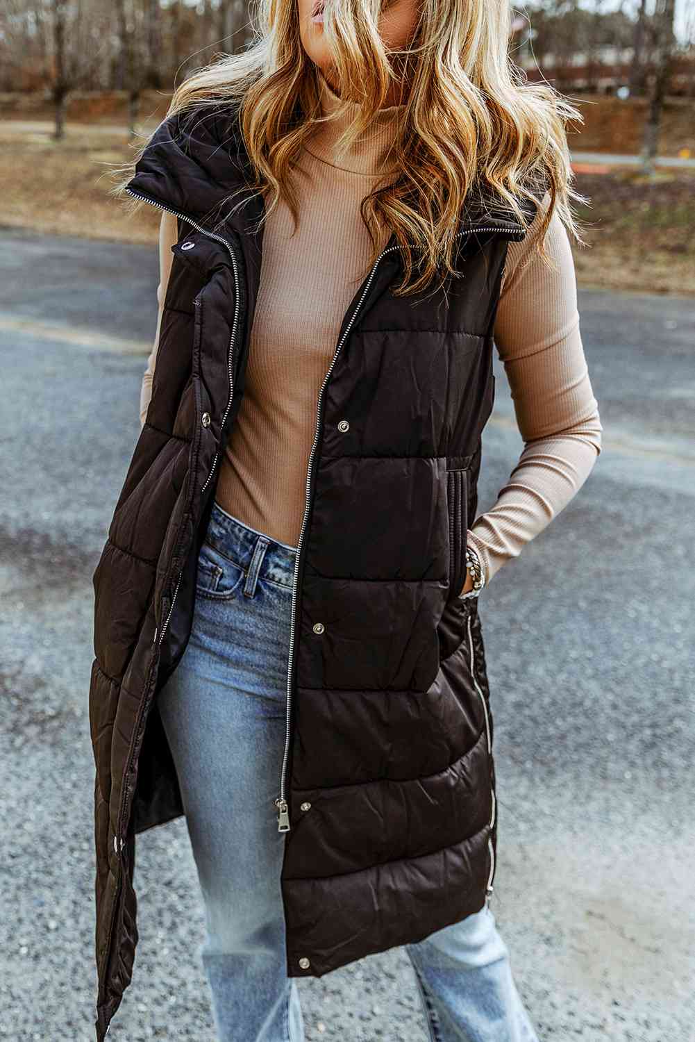 Damen-Mantel Lang Gepolsterte Kapuze Polyester-1