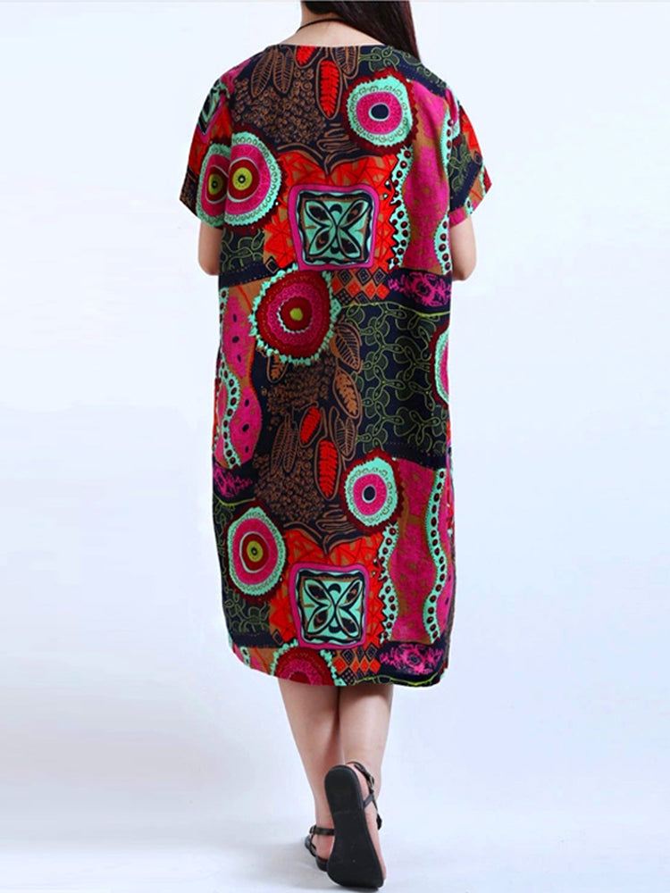 Kurzärmeliges Damenkleid aus 100% Baumwolle mit abstraktem Muster und Taschen – lässiger Sommerstil 6