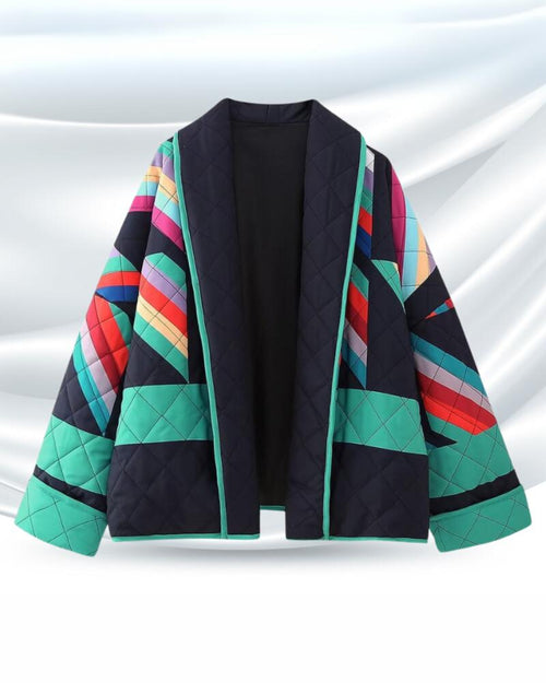 Frühlingsjacke für Damen aus Leinen im Patchwork-Design mit bequemer Passform-1