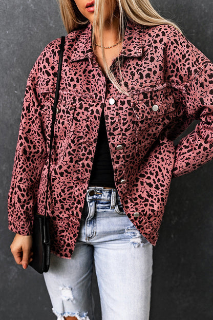 Variant image for Damen-Jeansjacke, Leopardenmuster, lässige Baumwolle-5