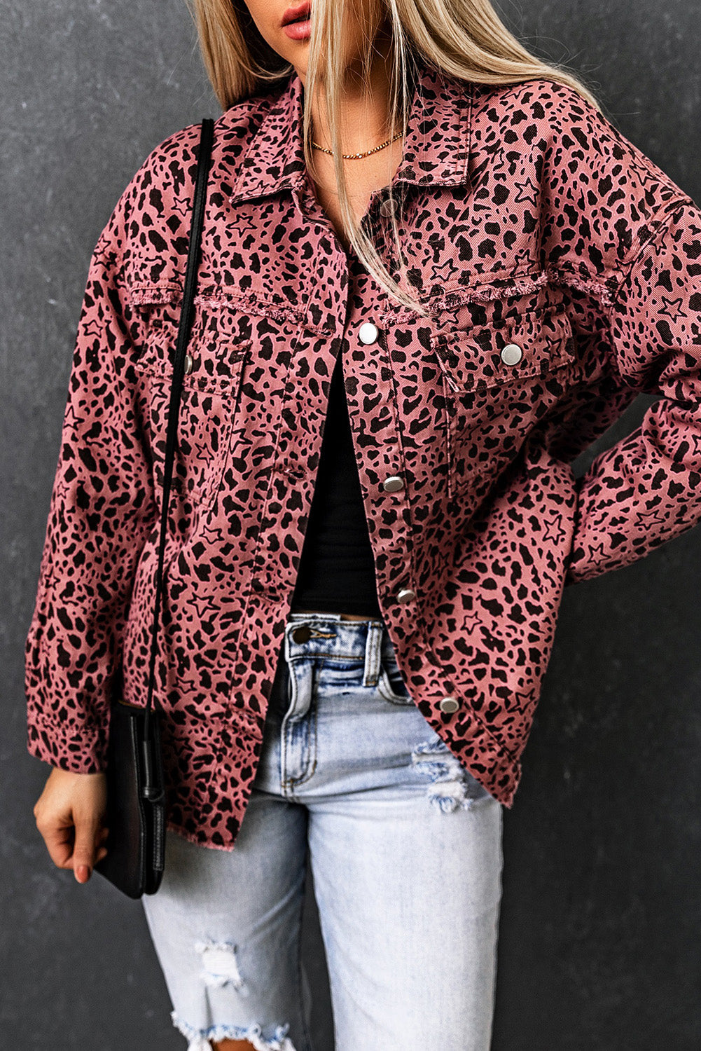 Damen-Jeansjacke, Leopardenmuster, lässige Baumwolle-5