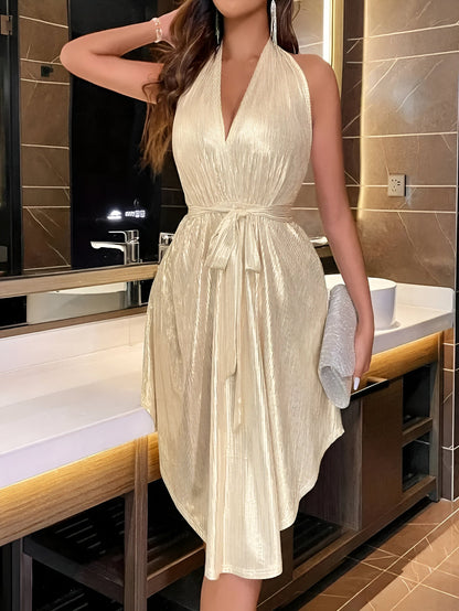 Damen-Kleid, V-Ausschnitt, bluseninspiriert, luftiges Polyester-5