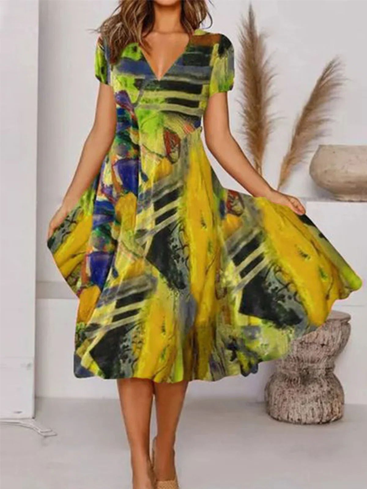 Damen-Swingkleid, lebendig, Polyester-1