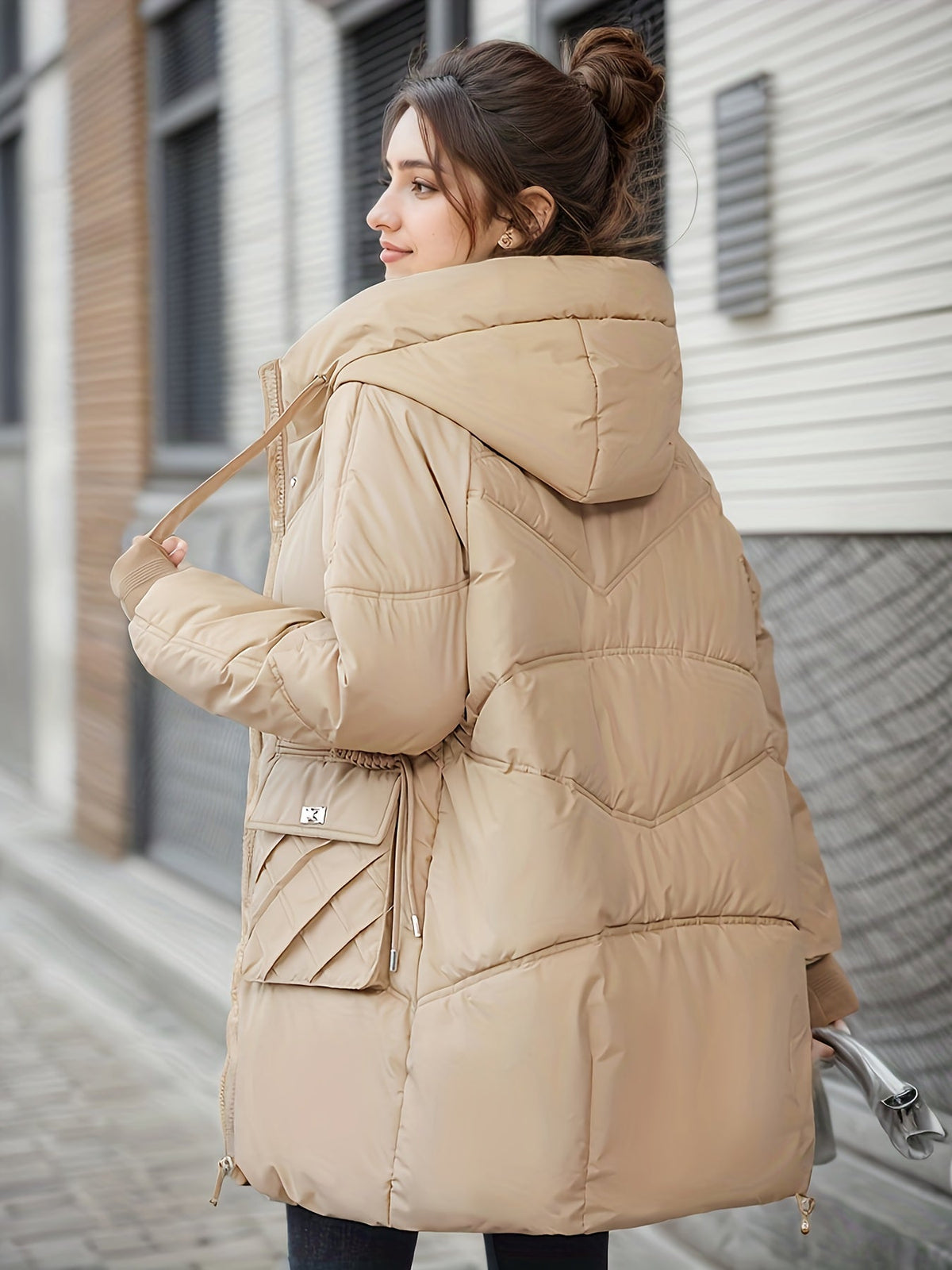 Winterjacke Damen Medium-Lang Gesteppt Polyester-6