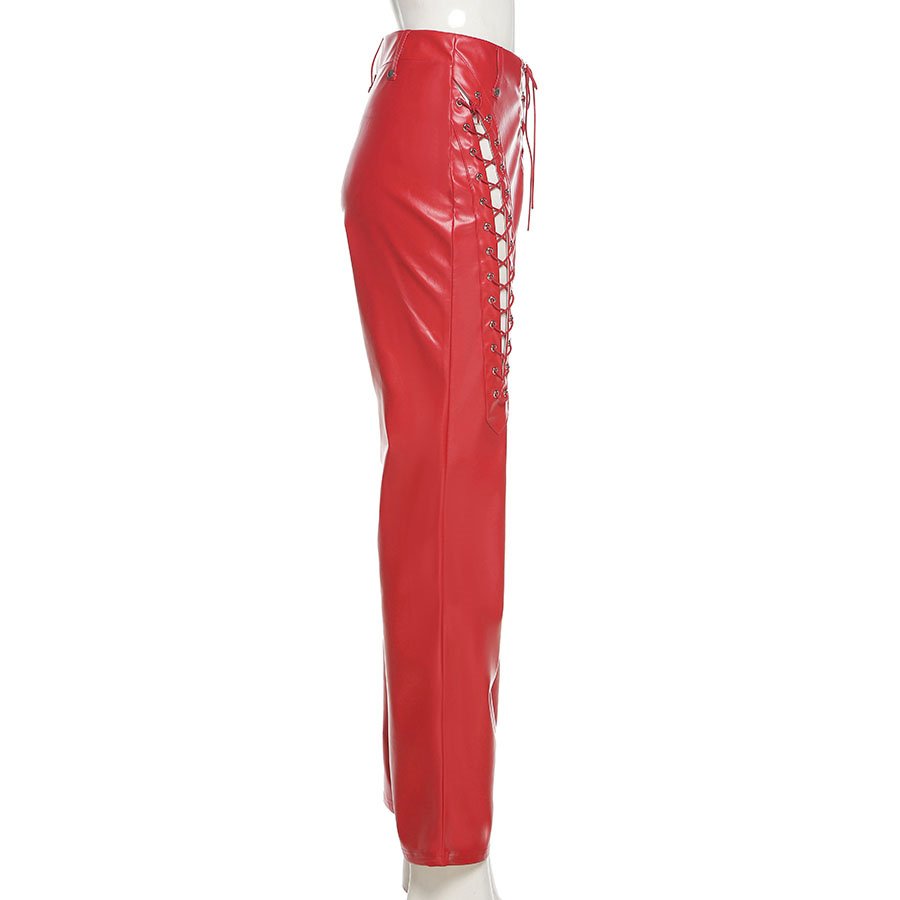 Lederhose Damen Hohe Taille Monochrom Stil PU Spandex-3