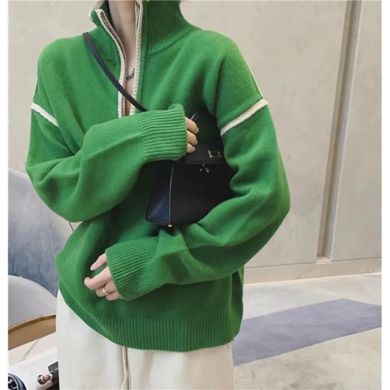 Damen-Pullover, halber Reißverschluss, weiches Material-6