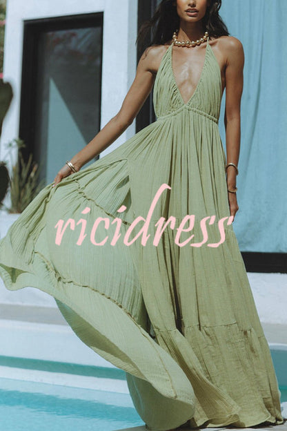 Damen-Maxikleid, rückenfrei Leinenmischung, für Sommer-3