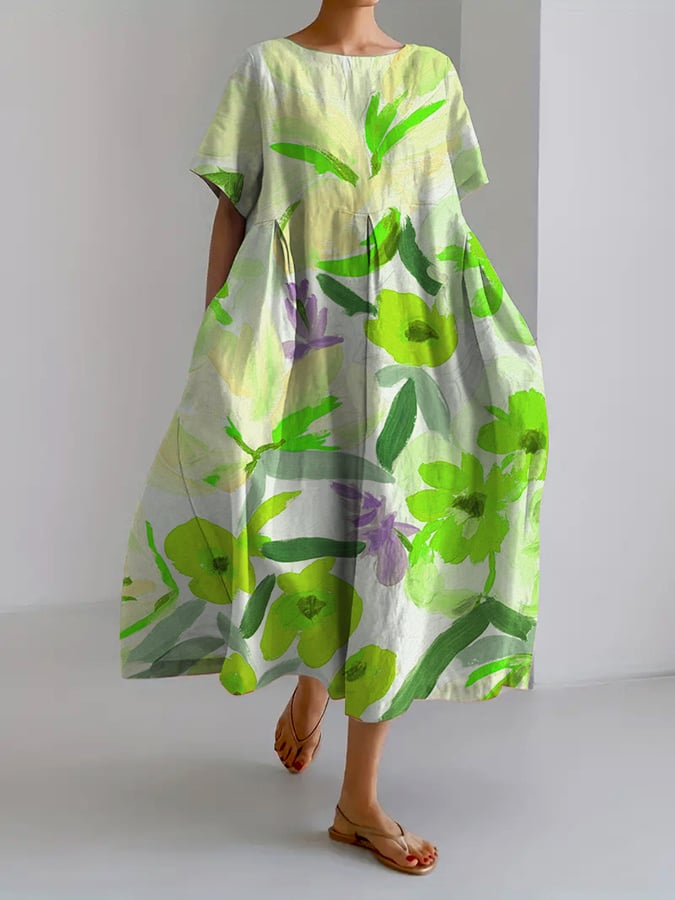 Damen-Freizeitkleid, Retro, Blumenmuster, atmungsaktiver Stoff-5