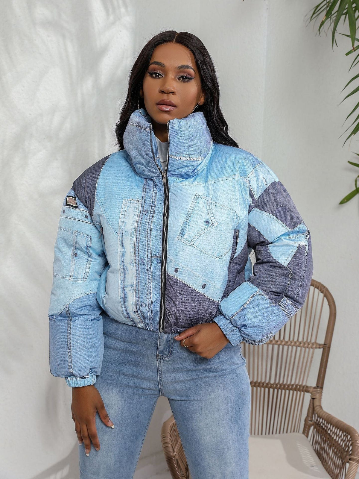 Damenjacke Denim mit Druck und Baumwolle-4