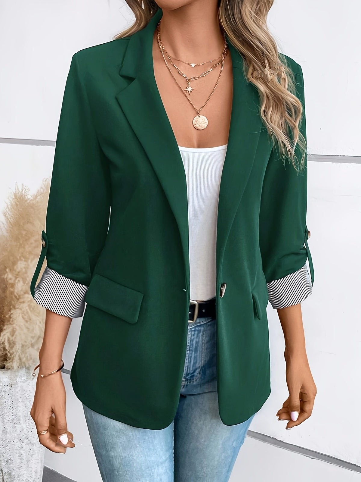 Damen-langer Blazer, Business-Look, hochwertiger Stoff-6