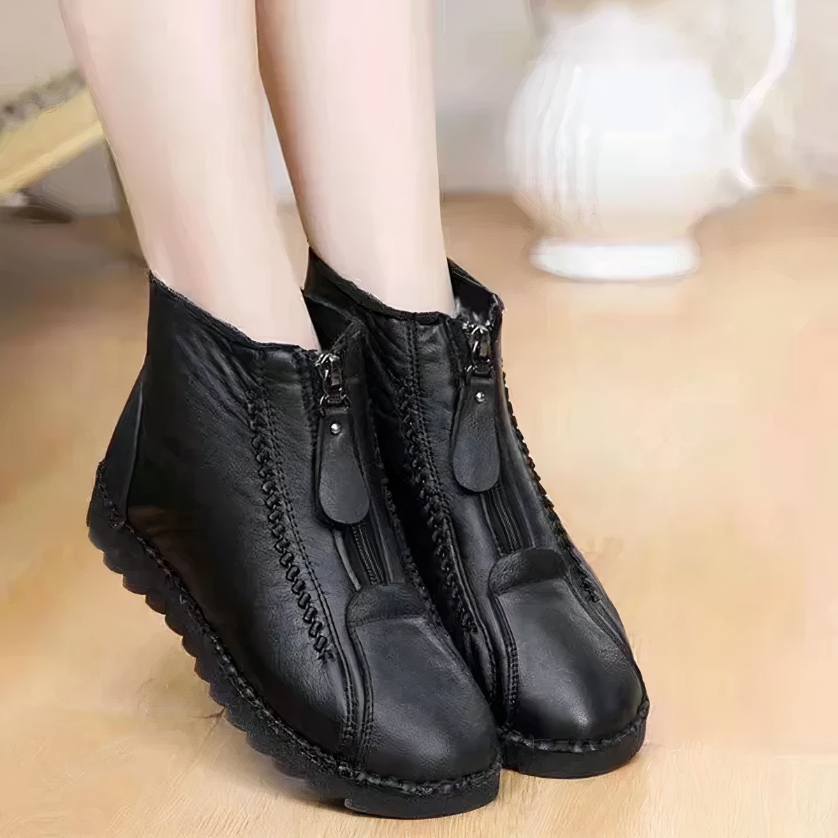 Damen Ankelstiefel Leder Vielseitiges Design-5