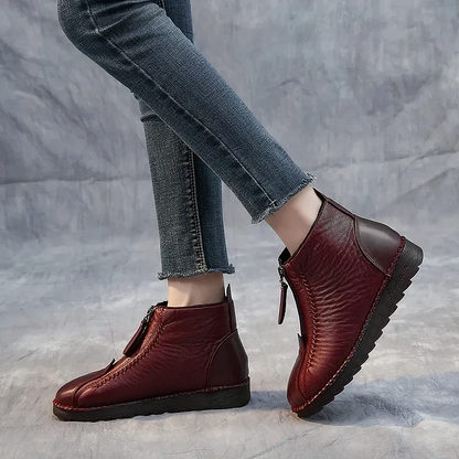 Damen Ankelstiefel Leder Vielseitiges Design-4