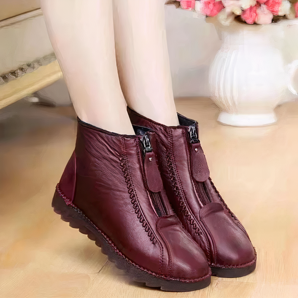 Damen Ankelstiefel Leder Vielseitiges Design-1