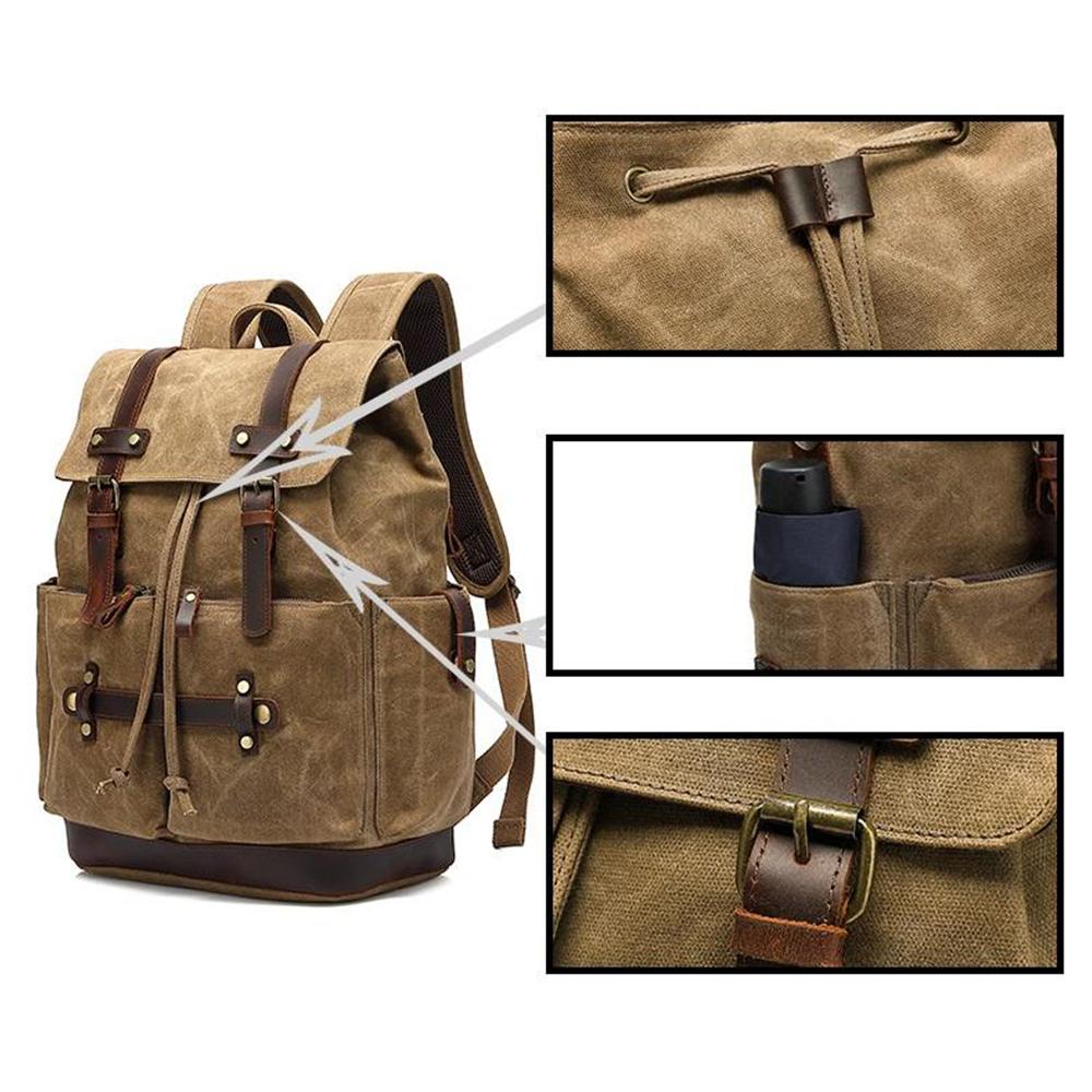 Unisex-Wanderrucksack aus gewachstem Baumwolltuch mit verstellbaren Schultergurten-6