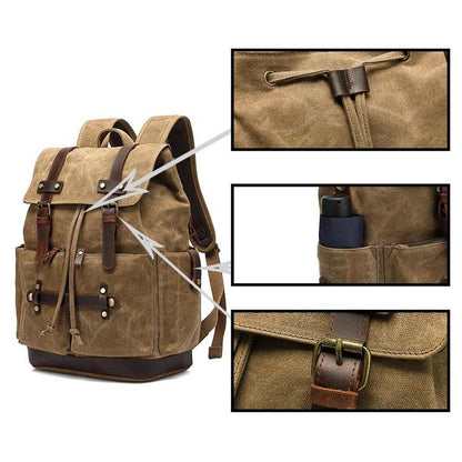 Unisex-Wanderrucksack aus gewachstem Baumwolltuch mit verstellbaren Schultergurten-6