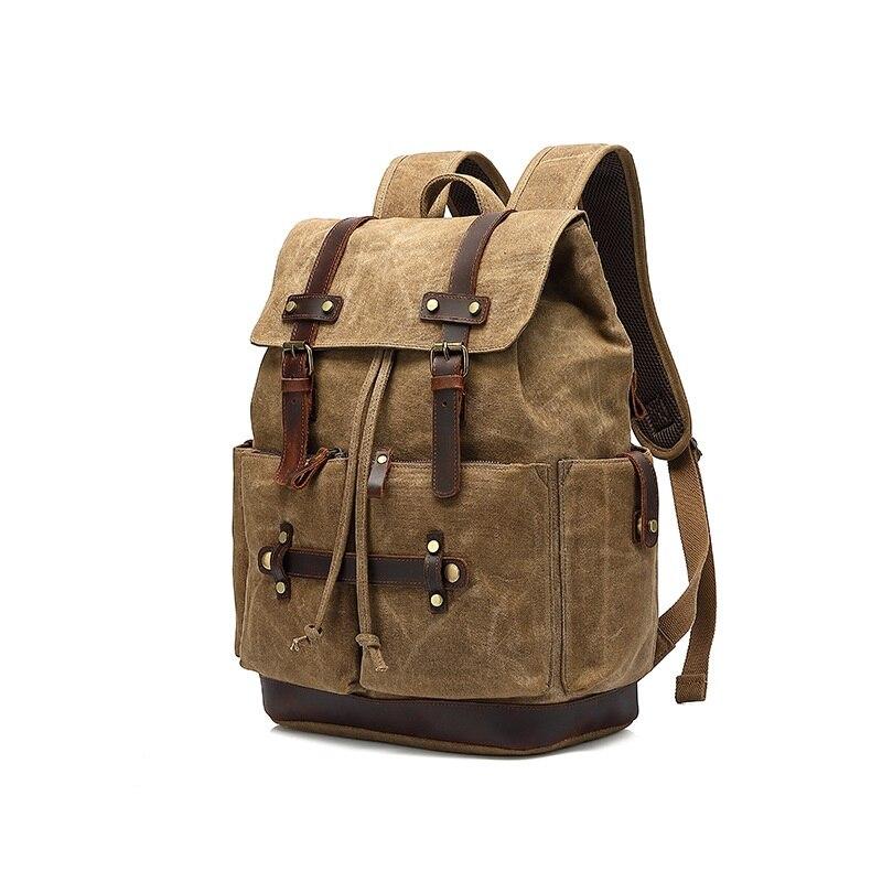 Unisex-Wanderrucksack aus gewachstem Baumwolltuch mit verstellbaren Schultergurten-2