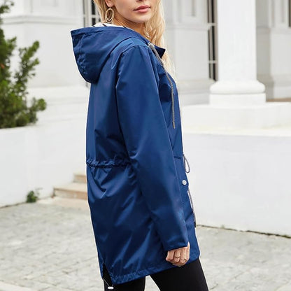 Wasserdichte Damenjacke in elegantem Design – Atmungsaktives Polyester, lang und schick, Schwarz, Damenjacken, mehrere Taschen 4