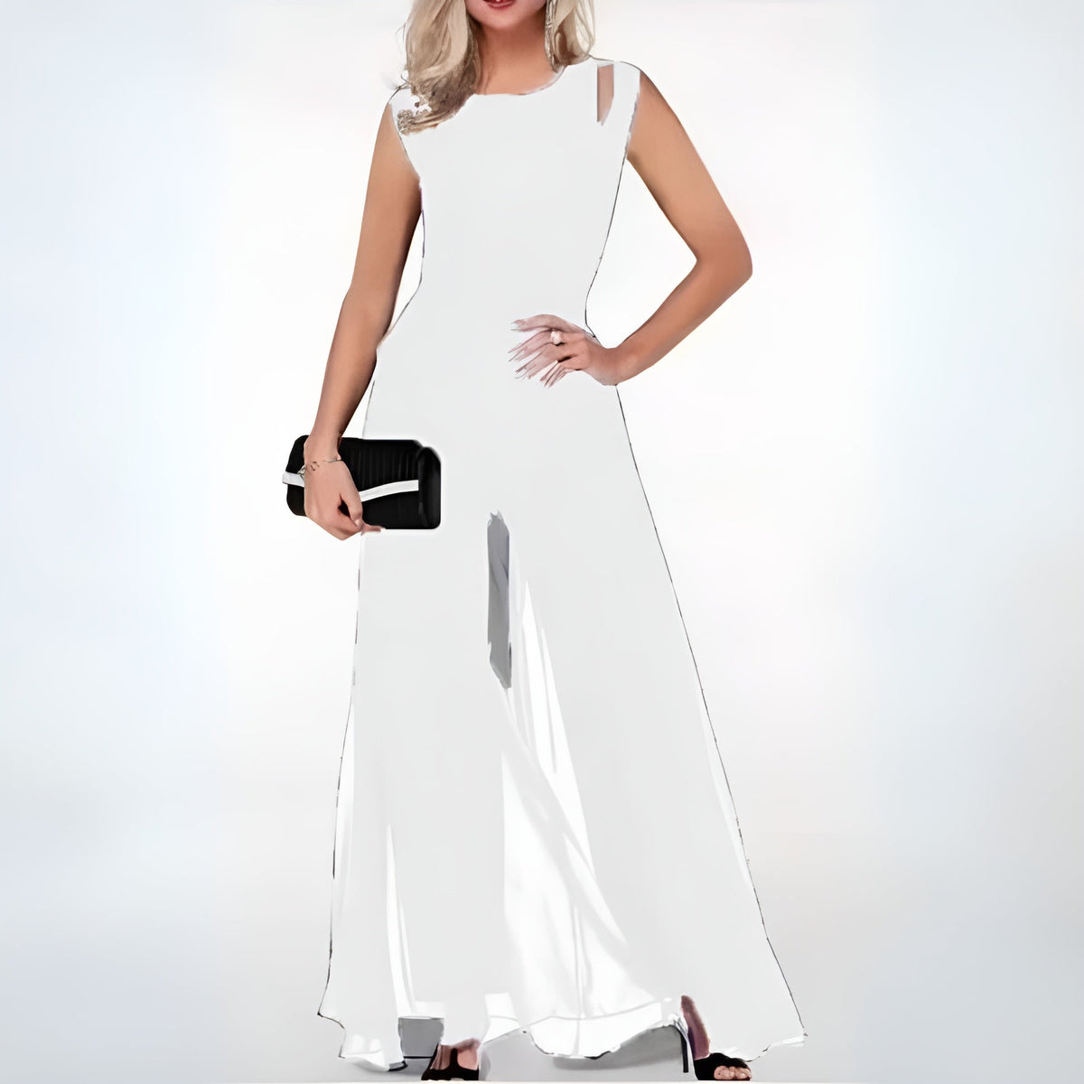 Damen-Jumpsuit Ärmellos mit Schulterdetail Weites Bein Hochwertiger Stoff 10