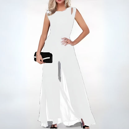 Damen-Jumpsuit Ärmellos mit Schulterdetail Weites Bein Hochwertiger Stoff 10