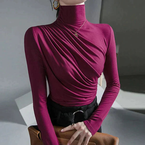 Damen-Rollkragenpullover mit Faltendesign aus weichem Polyester – elegant und bequem für kalte Tage, in mehreren Größen erhältlich 1