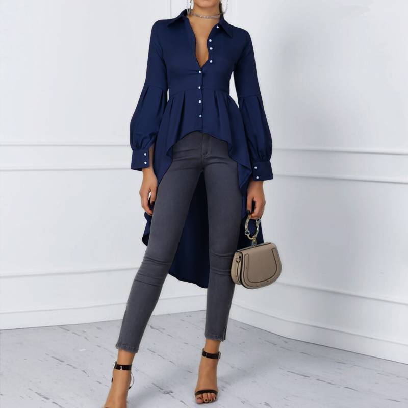 Damen-Tunika, langärmeliges Polyester, Spandex elegante figurative Passform-2