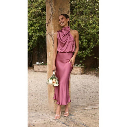 Weinrotes Festkleid für Damen mit hoher Taille und Schleppe – Elegantes Kleid für Hochzeiten und Zeremonien 2
