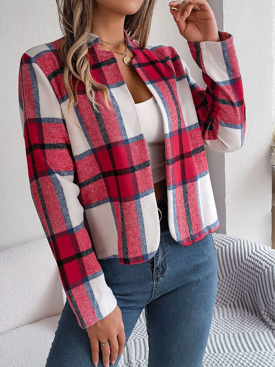 Variant image for Damen-Jacke, Karo, offene Front, nachhaltige Stoffmischung-9