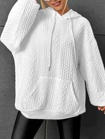 Damen-Hoodie im Oversized-Schnitt mit Zopfmuster, 100 % Baumwolle-3
