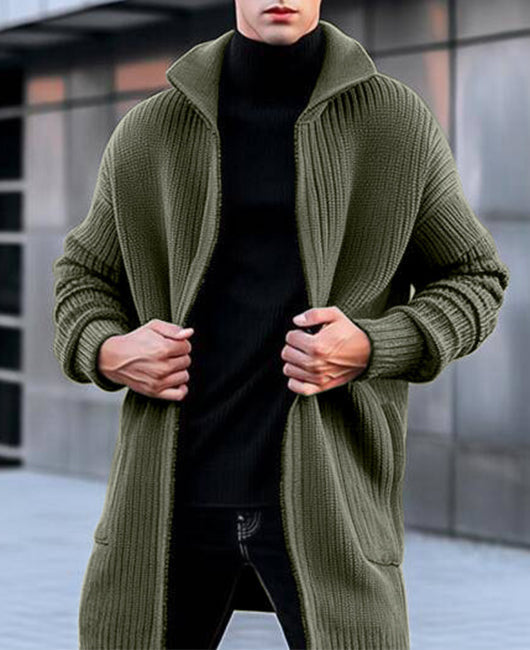 Lange Strickjacke für Damen Reißverschluss Weiche Material-2