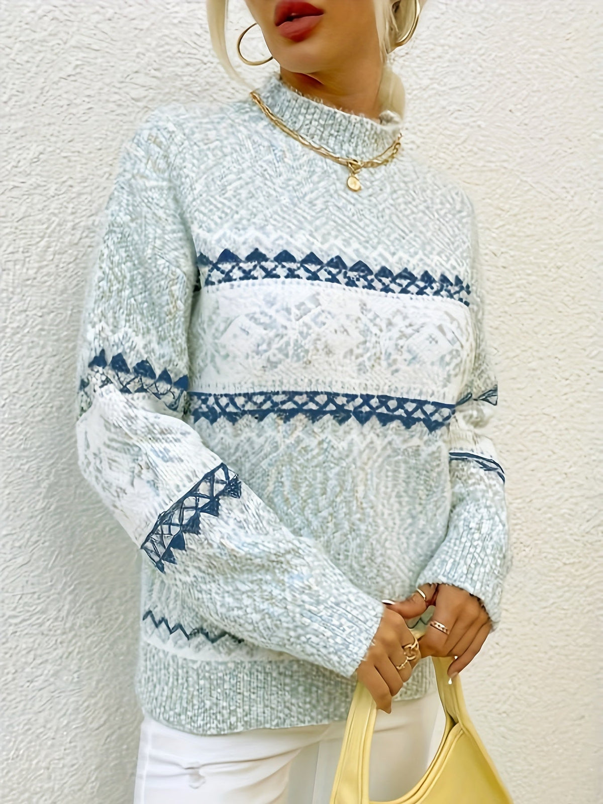 Variant image for Damen-Pullover, Schneeflocken, stehkragen, Kragen, hochwertiges Material-13