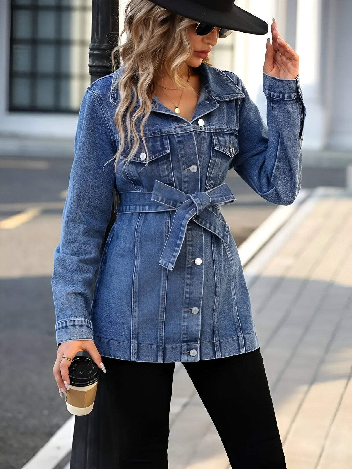Damen-Jeansjacke mit Schulterriemen aus Denim-3