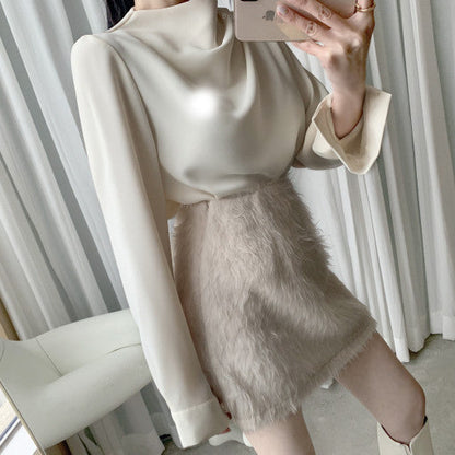 Damen Hemd Unregelmäßig Langarm Polyester 1