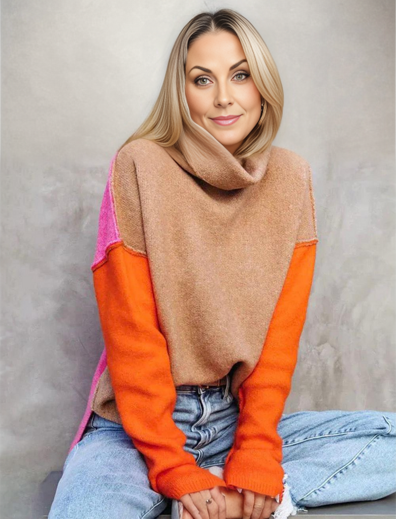 Variant image for Damen-Strickpullover, hoher Rollkragen, Farbblock, Acryl/Nylon/Polyester-1