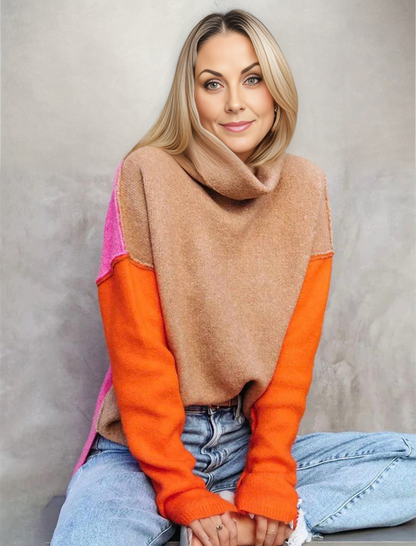 Variant image for Damen-Strickpullover, hoher Rollkragen, Farbblock, Acryl/Nylon/Polyester-1