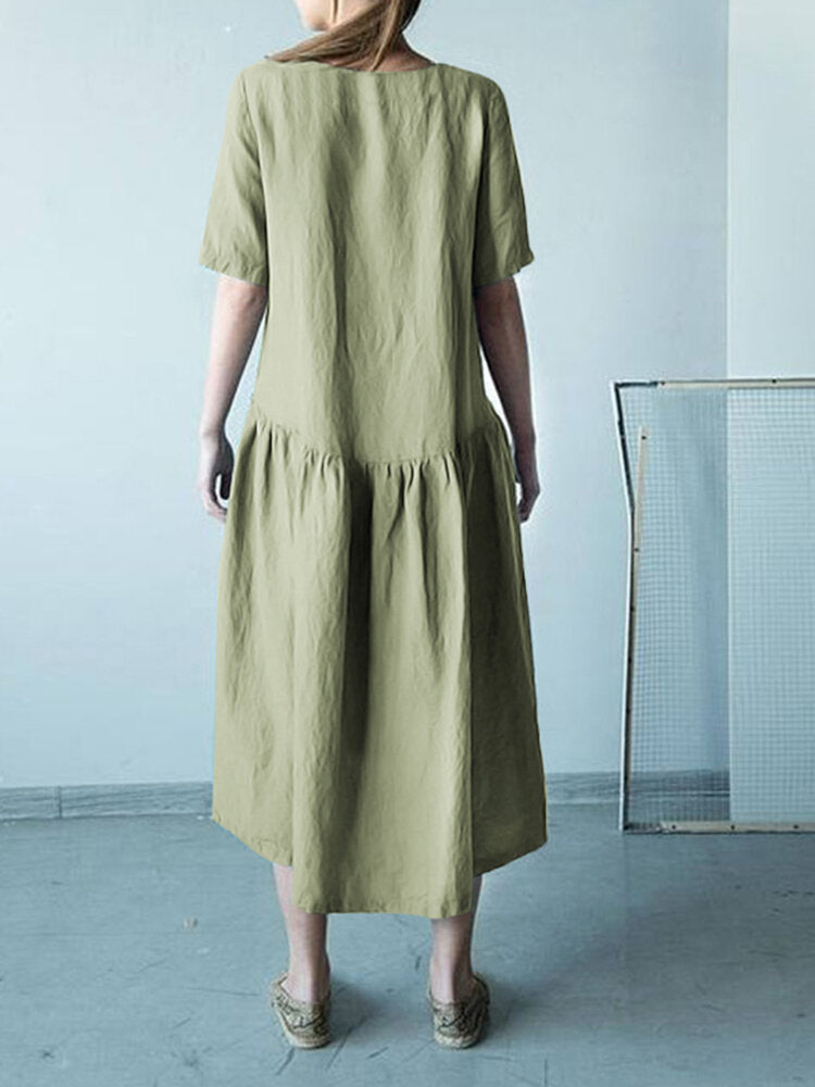 Damen-Midikleid, runder Hals, Baumwolle, 100%-4