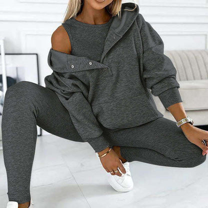Damen-dreiteiliges Sport-Set, modern, Polyester für Herbst und Winter-2