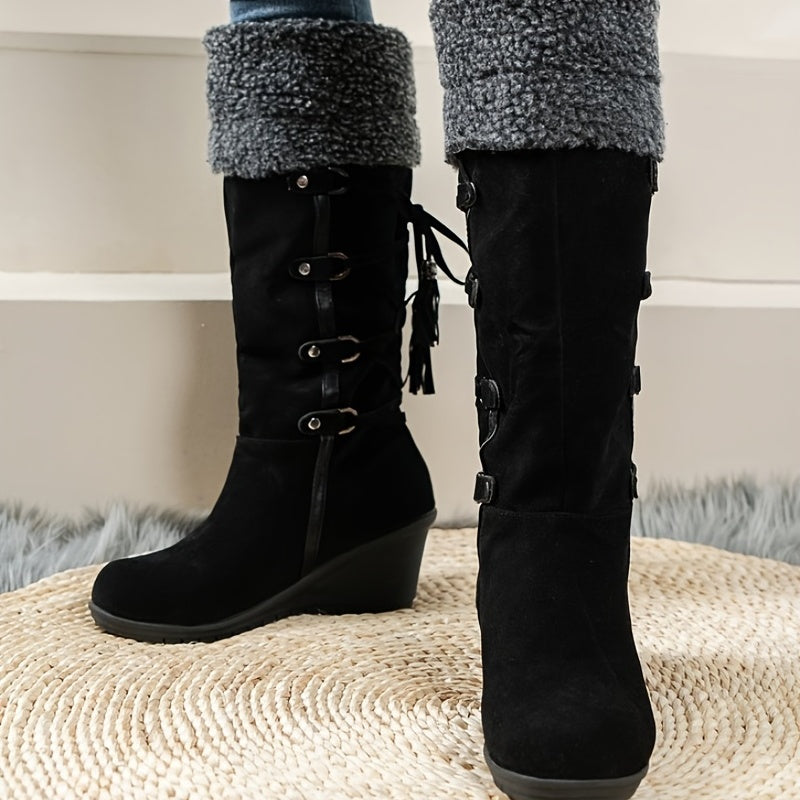 Damen-Winterstiefel Kniehoch Gefüttert Kunstleder mit Robuster Sohle-2