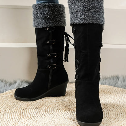 Damen-Winterstiefel Kniehoch Gefüttert Kunstleder mit Robuster Sohle-2