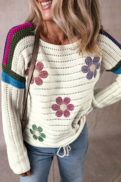 Damen-Pullover, gestrickt mit Gänseblümchen-Muster, luftiges Design-5