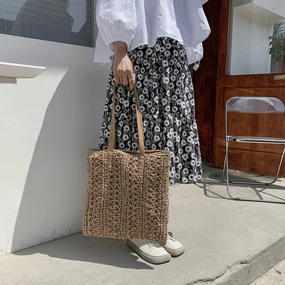 Damen-Strandtasche, gewebtes Polyester, für Strand und Sommeraktivitäten-4