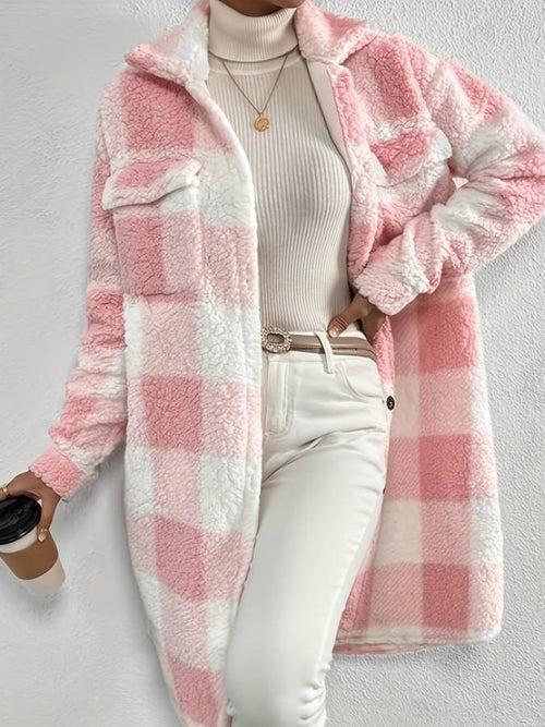 Damen-Fleece-Mantel, verspieltes Muster, flauschiges Material 1