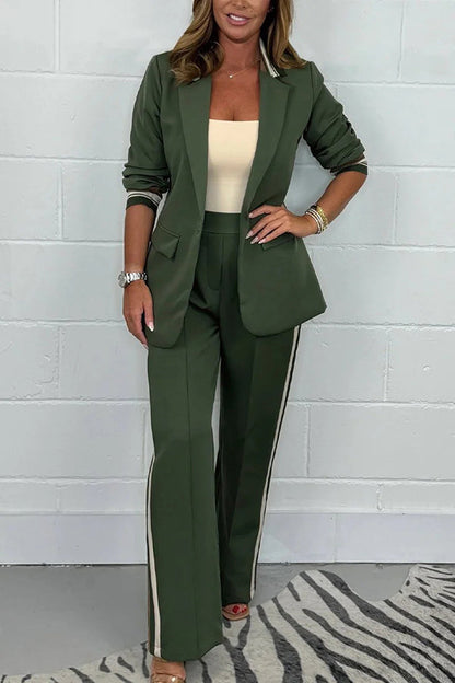 Damen Blazer-Set Moderner Stil Weicher Mischstoff mit gestreifter Hose-5