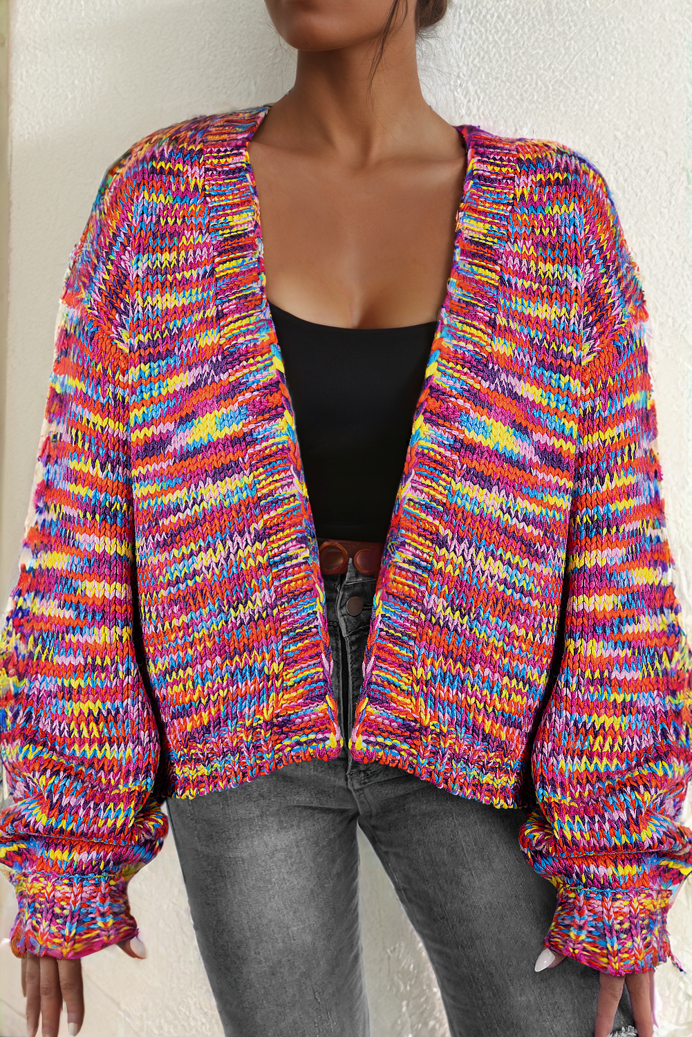 Damen-offene Weste, gestrickt, Konfetti-Design mit großen Schultern 1